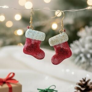 Red Glitter Christmas Stocking Earrings